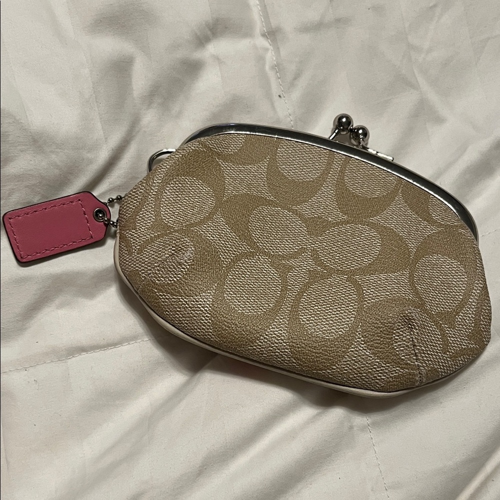 Coach Signature Tan and Pink Wristlet - Picture 3 of 3